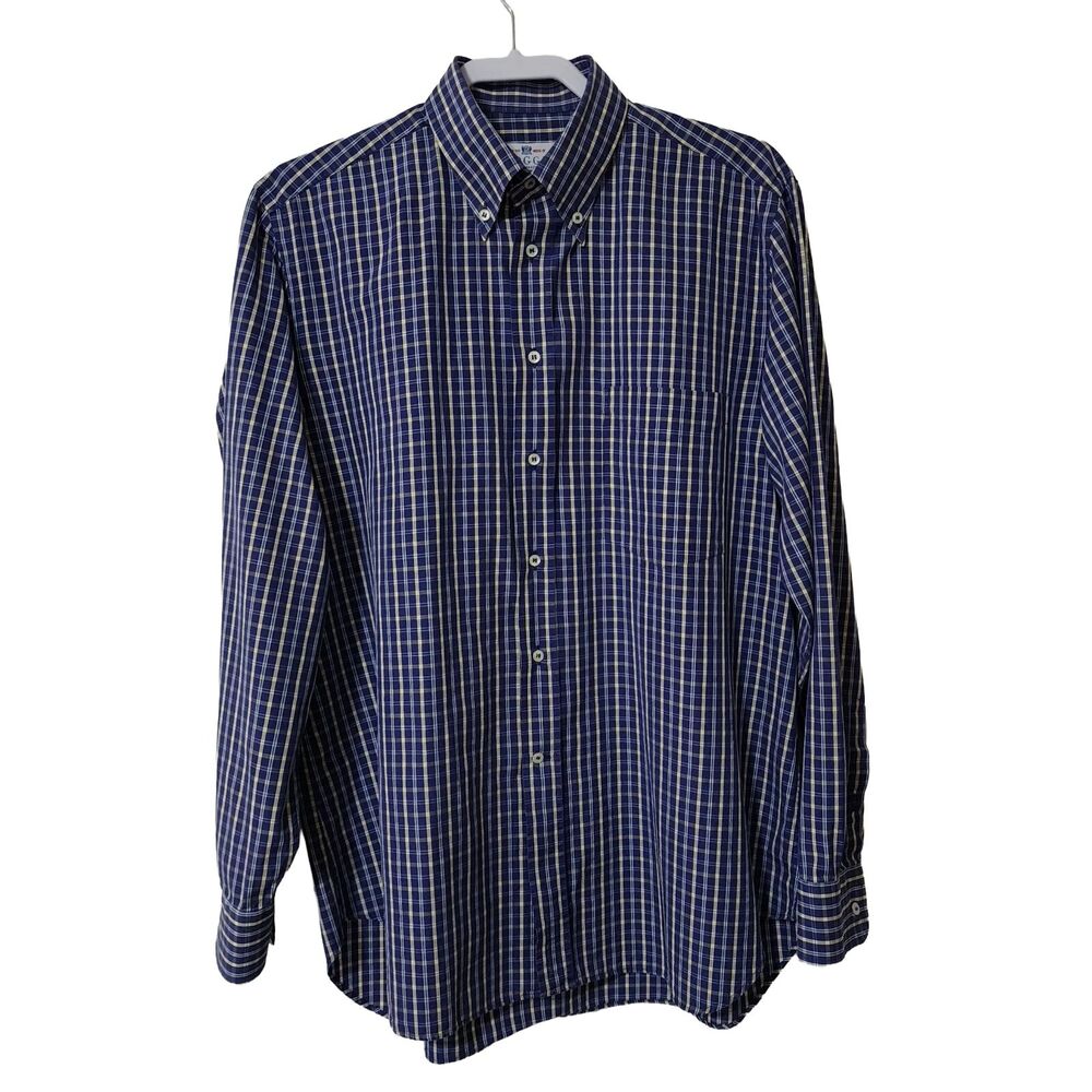 Bogner From House of BOGGI Plaid Shirt Mens 41 16 XL Blue Beige Cotton LS Button